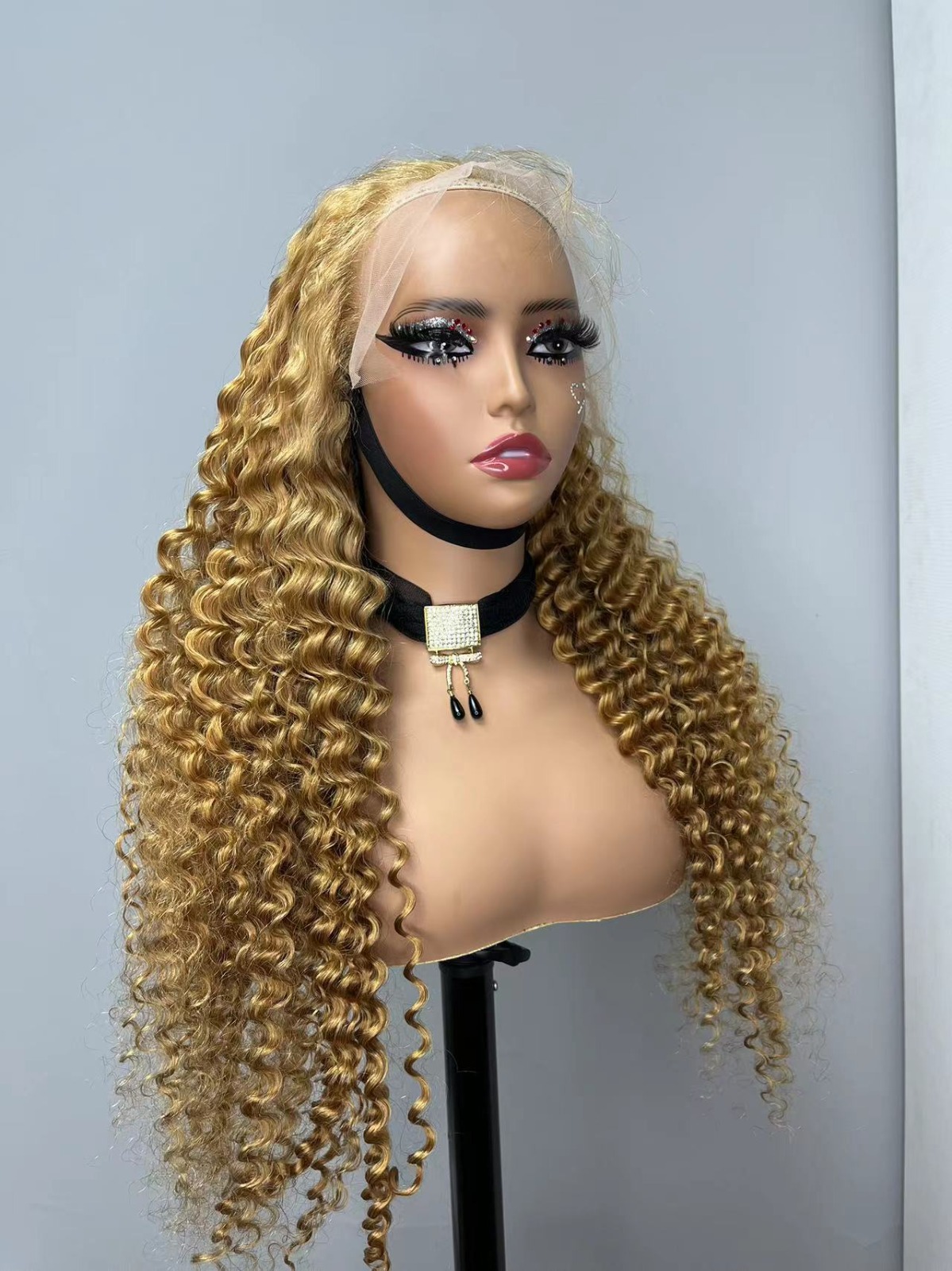 200% Density Honey Blonde Curly Lace Front Wig