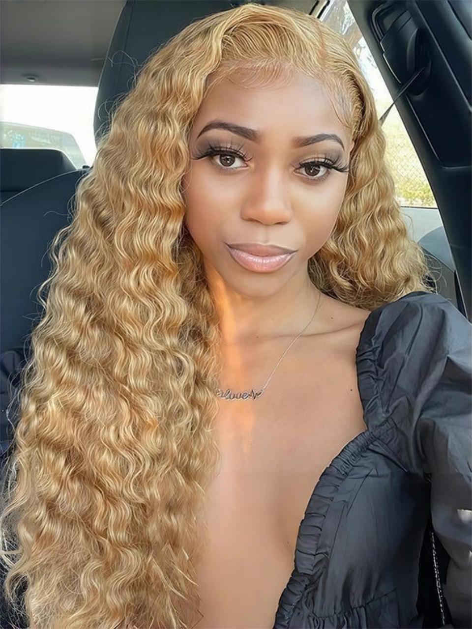 200% Density Honey Blonde Curly Lace Front Wig