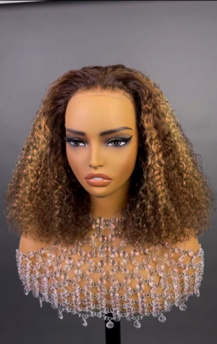 Curly Brown Wig With Blonde Highlights 