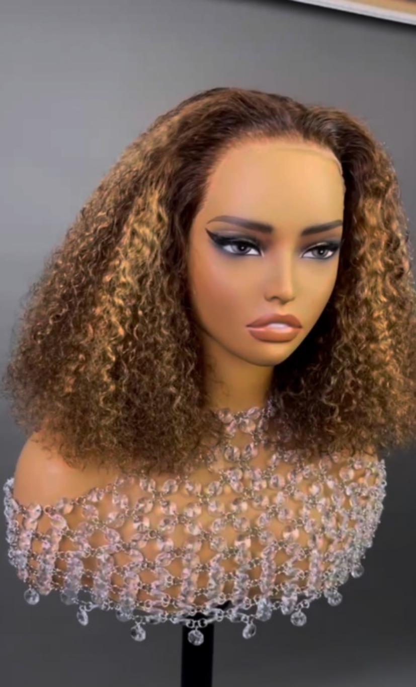 Curly Brown Wig With Blonde Highlights 