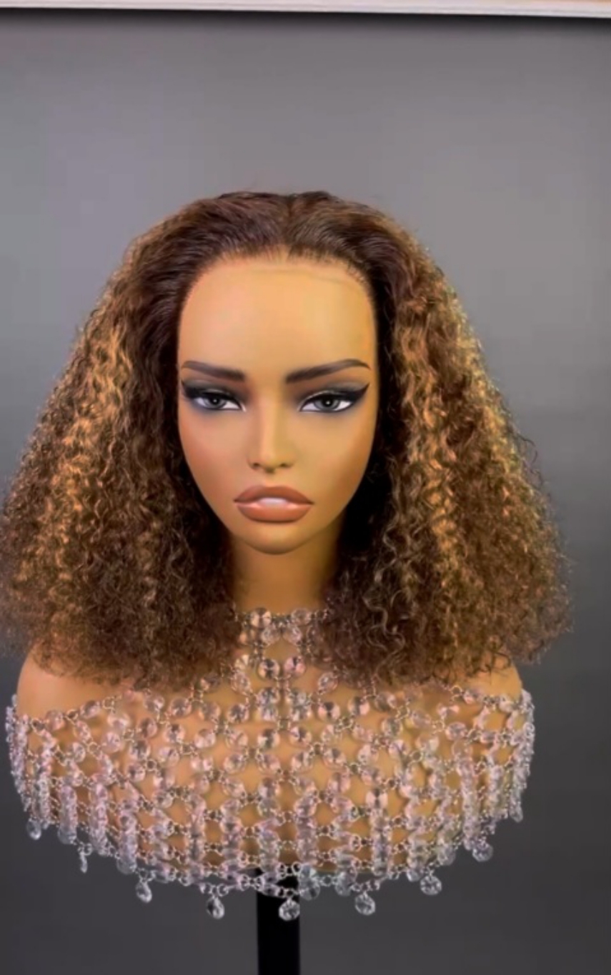 Curly Brown Wig With Blonde Highlights 