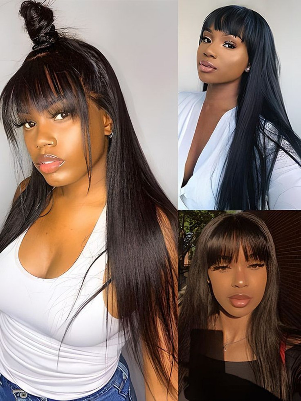 Straight Human Hair Wig With Long Bangs
