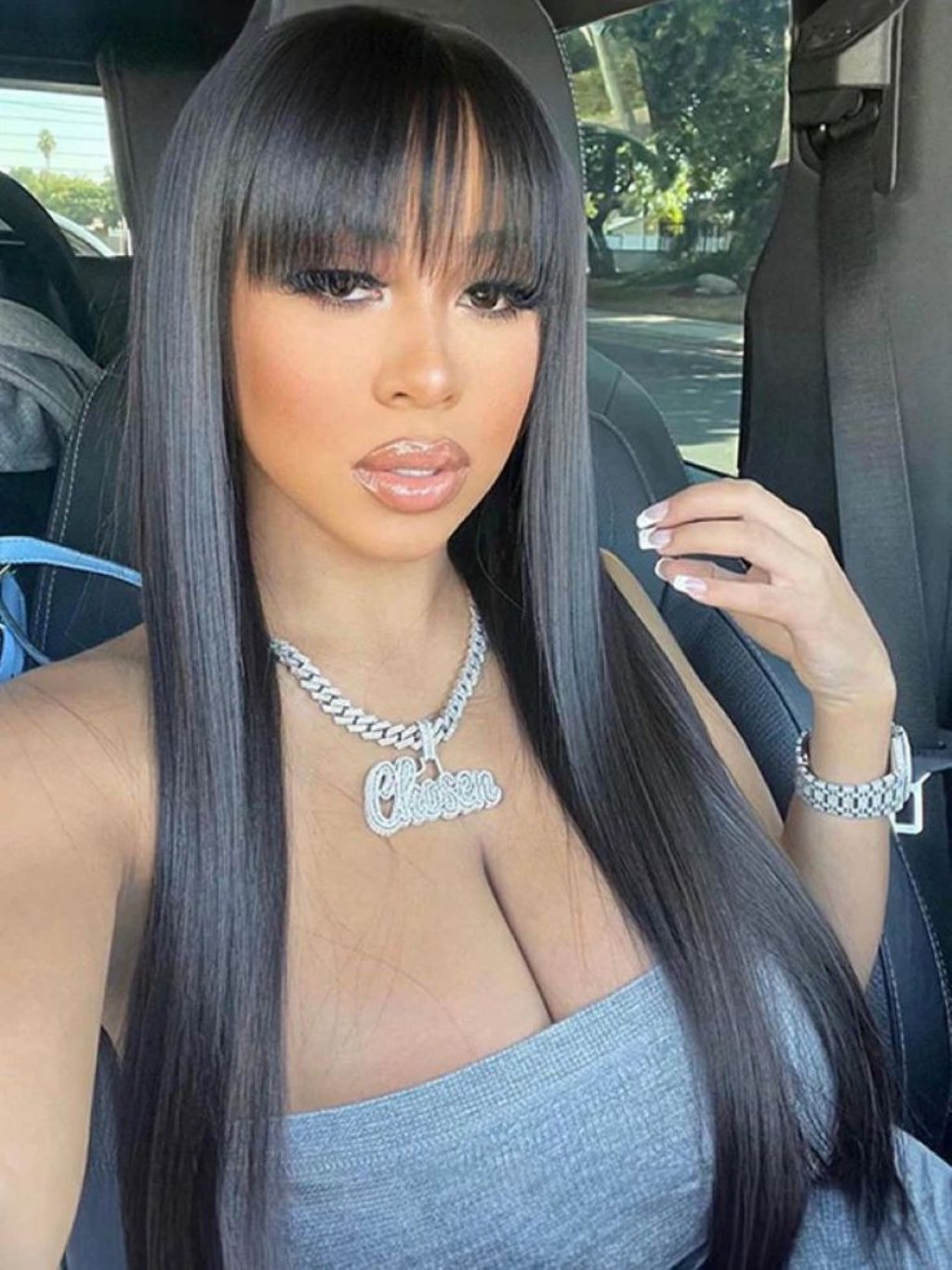 Straight Human Hair Wig With Long Bangs