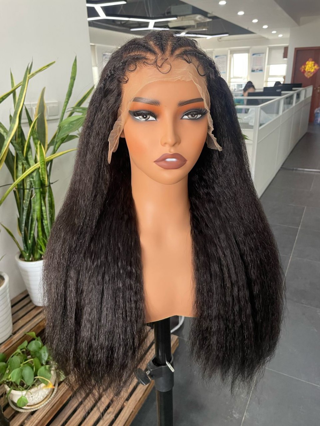 Kinky Straight Human Hair Lace Front Wig