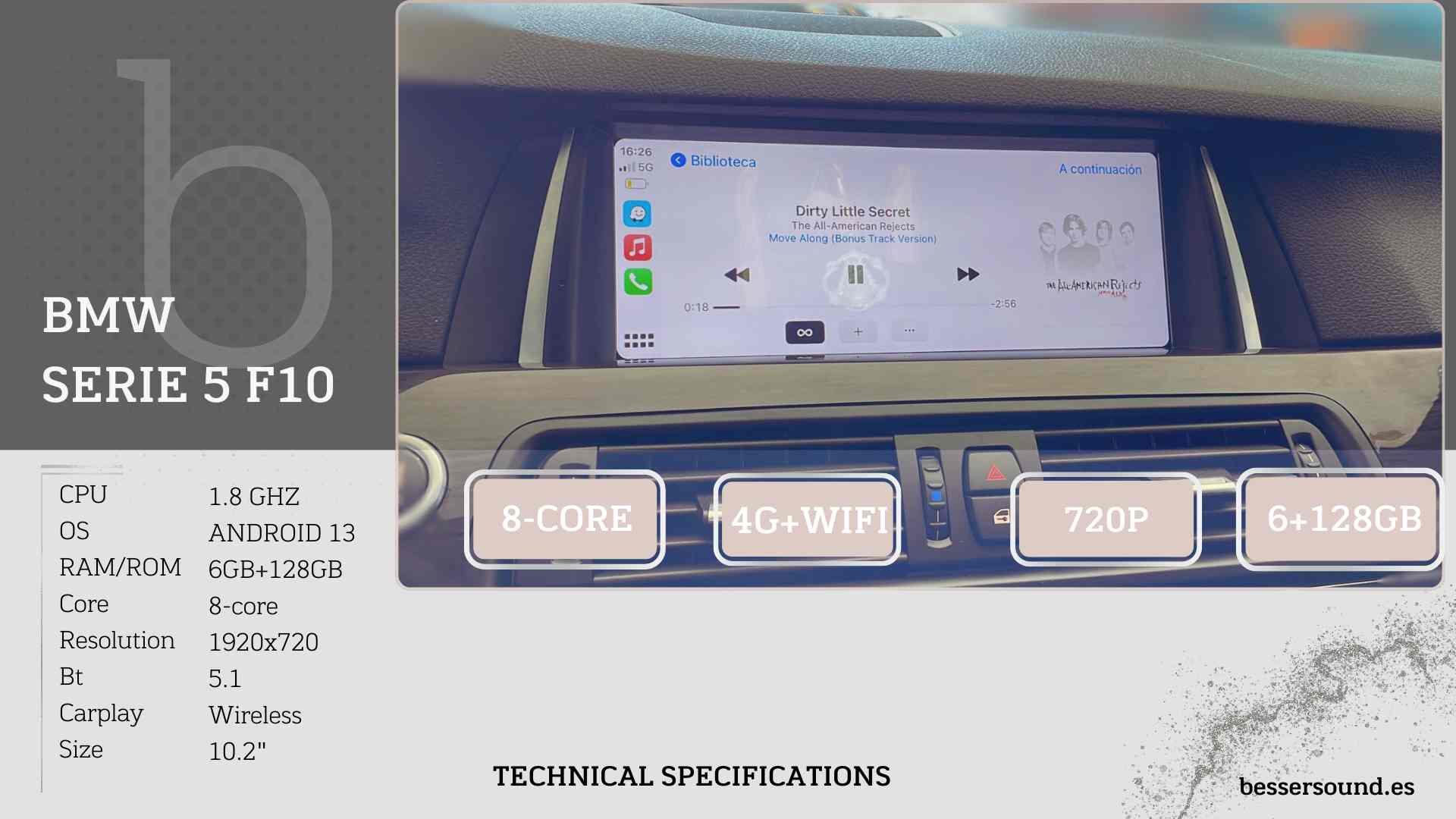 BMW Serie 5 F10 Sistema multimedia Android 10,25"