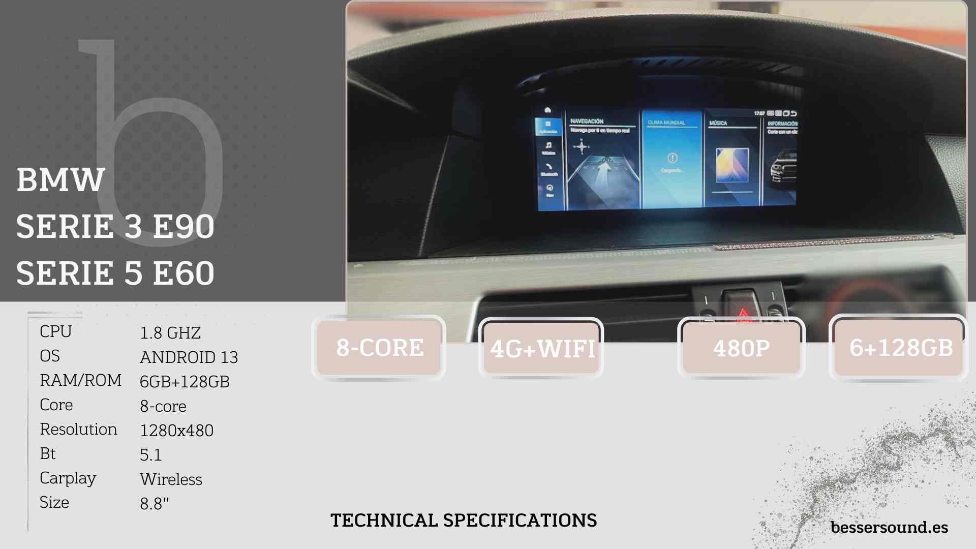 BMW Serie 5 E60 Sistema multimedia Android 8,8"