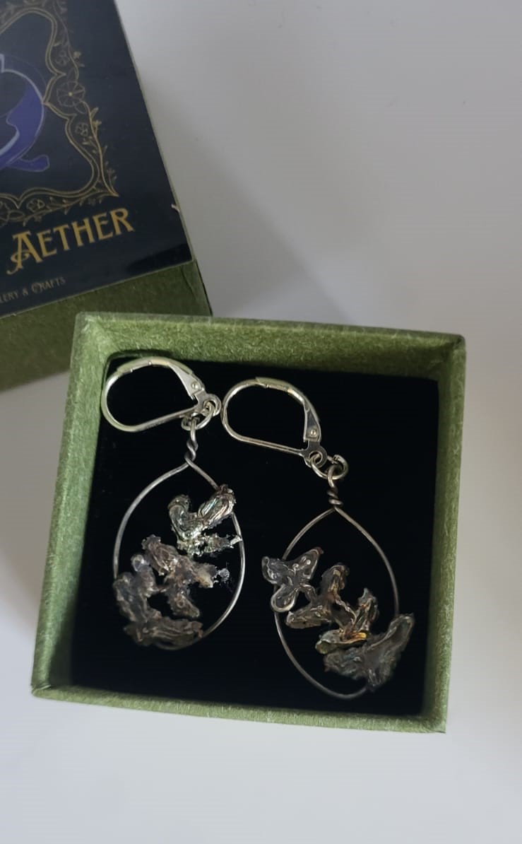 Burnt Leaves Silver Earrings
