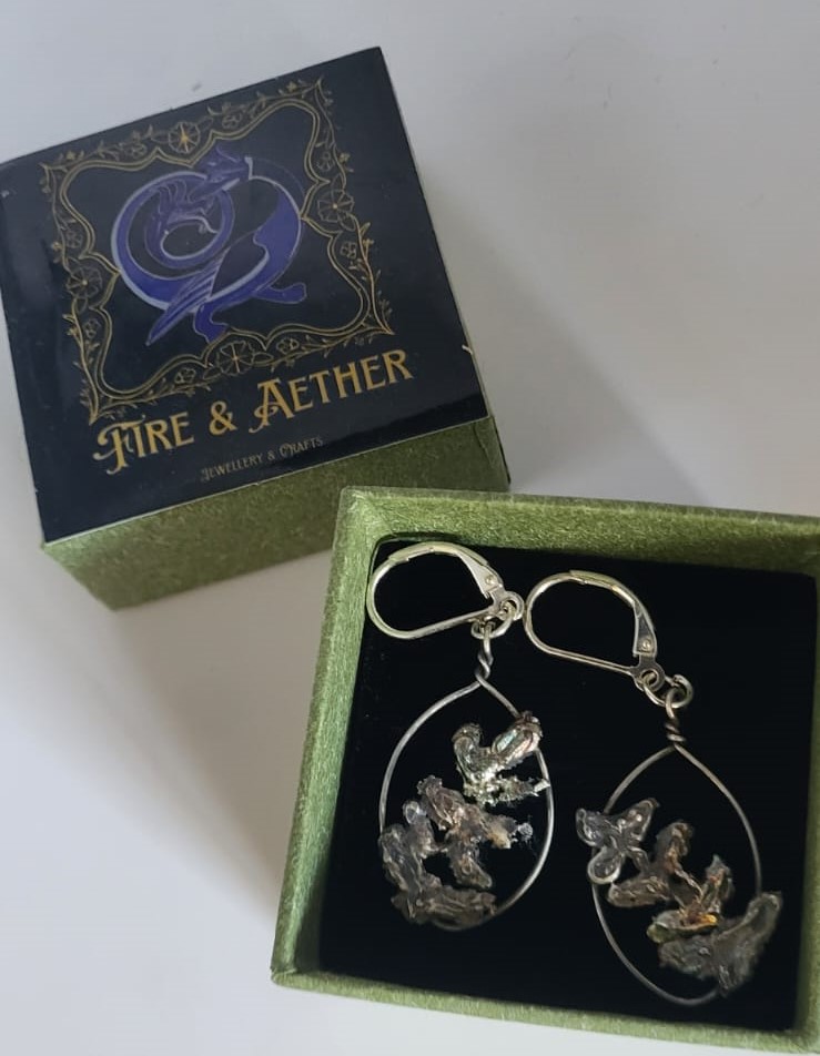 Burnt Leaves Silver Earrings