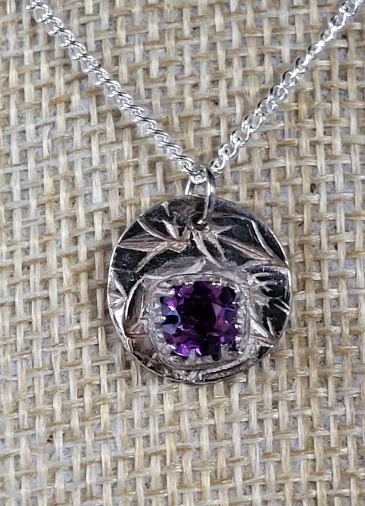 Leaf and Amethyst Pendant Necklace
