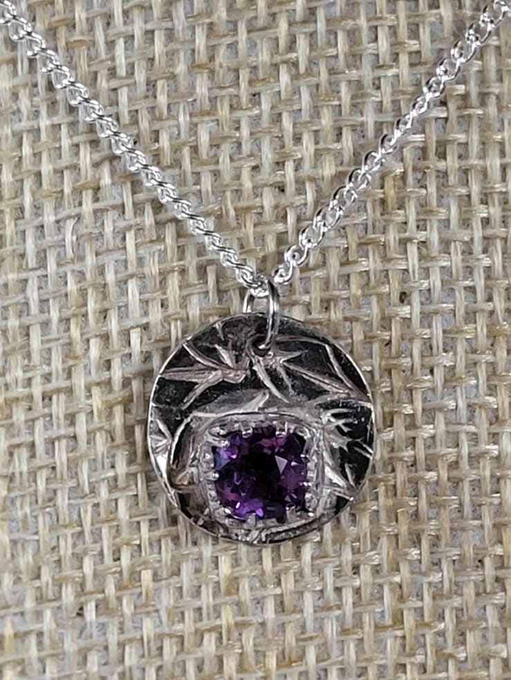 Leaf and Amethyst Pendant Necklace