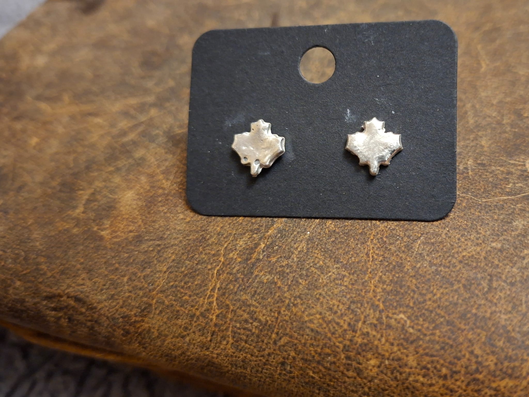 Silver Maple Leaf Stud Earrings