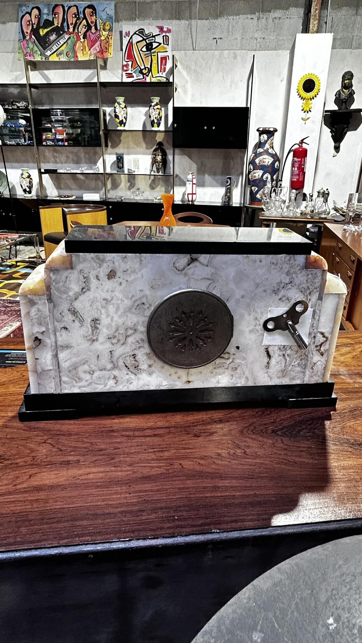 Pendule Art Déco en onyx et marbre