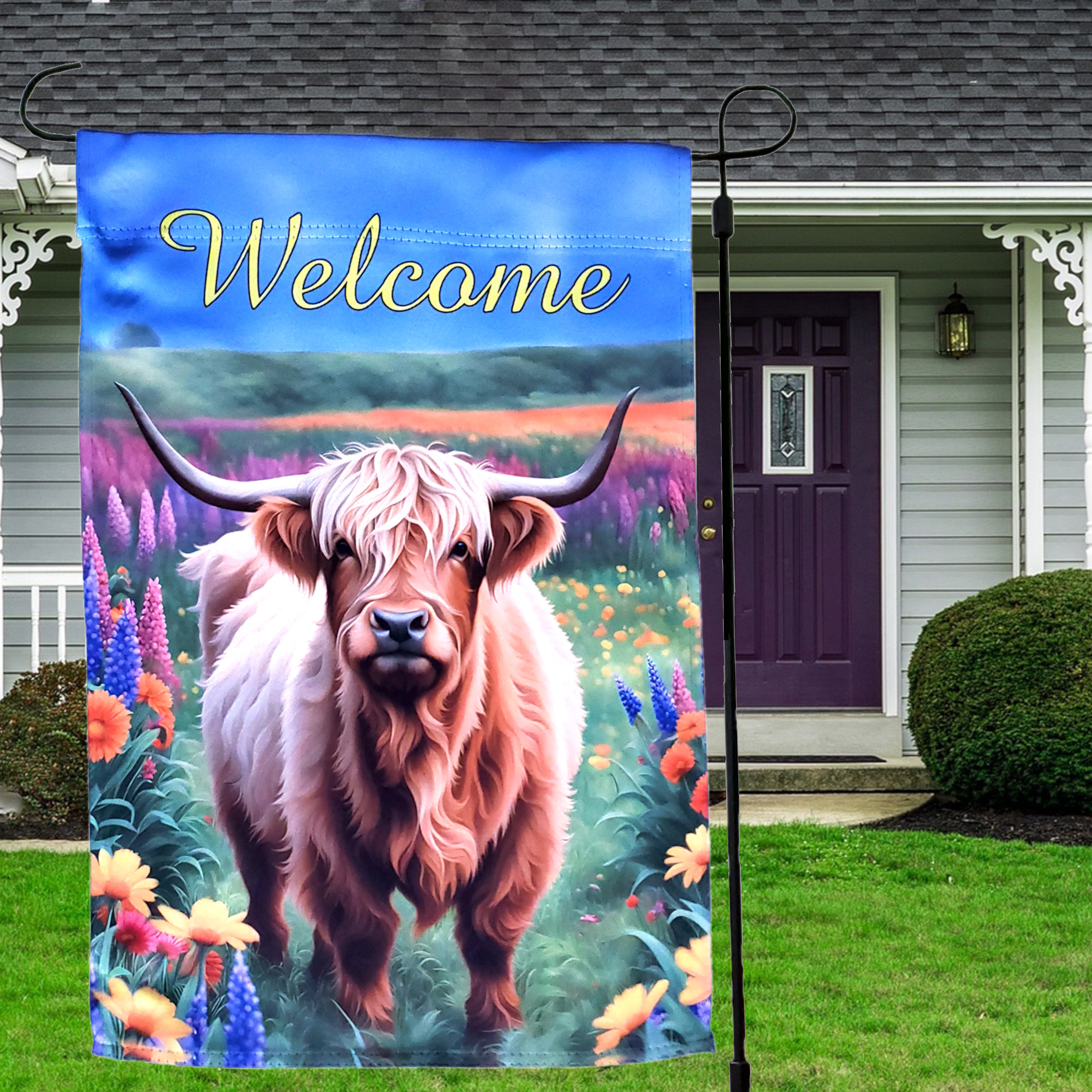 Highland Cow Welcome Garden Flag
