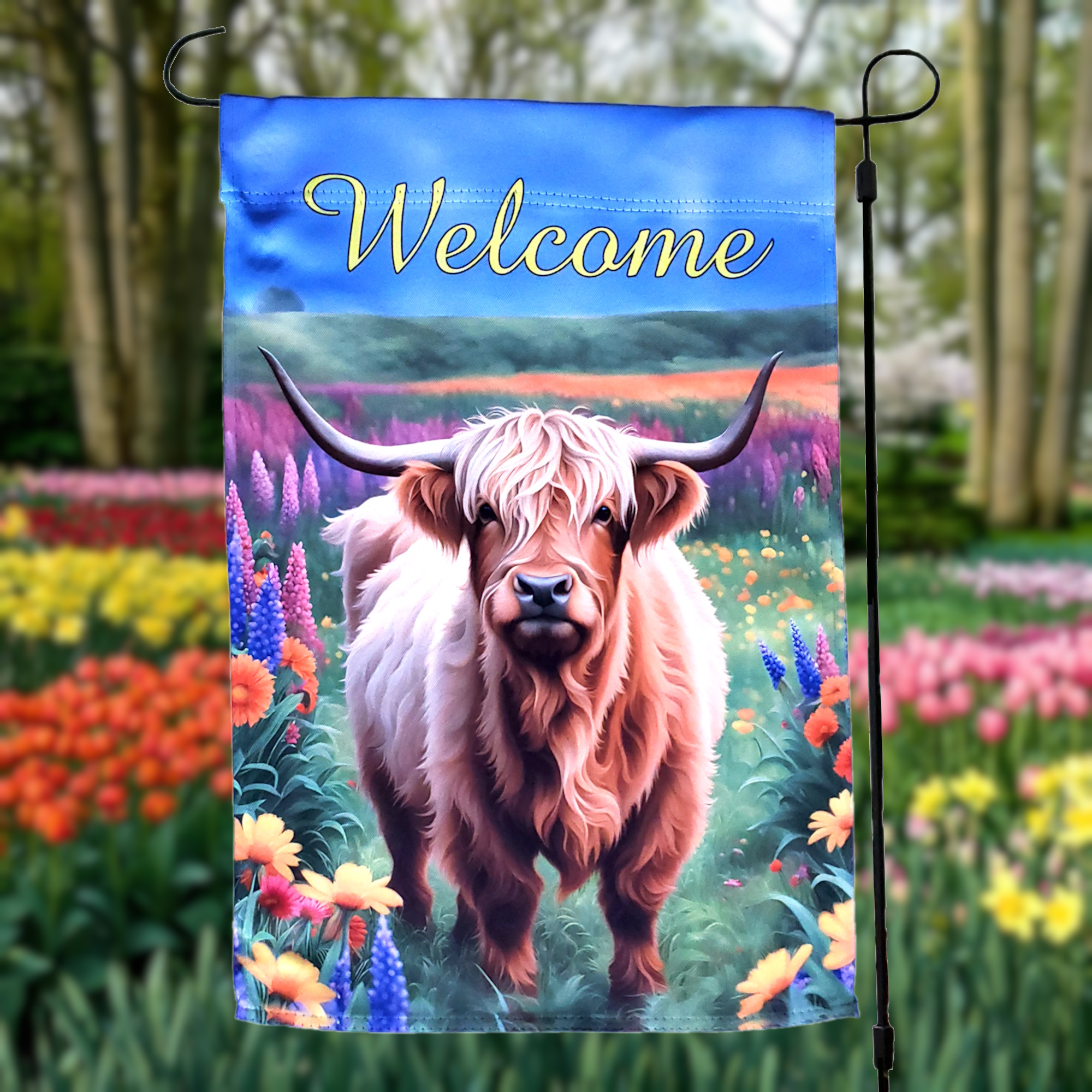 Highland Cow Welcome Garden Flag