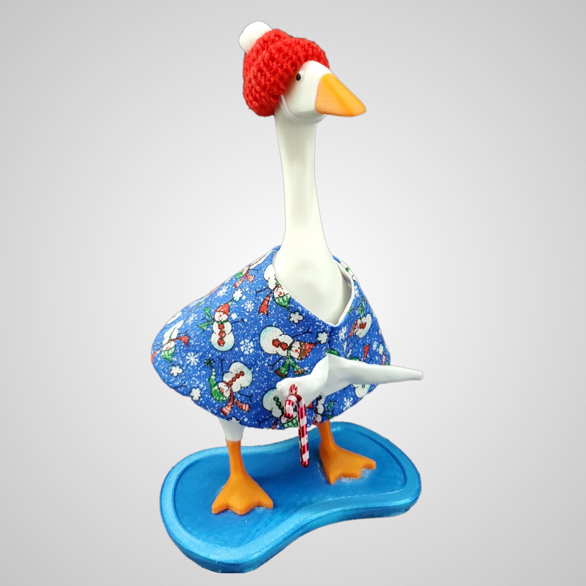 Handmade Winter Snowman Dress and Knit Cap for 7 Inch Desk Goose