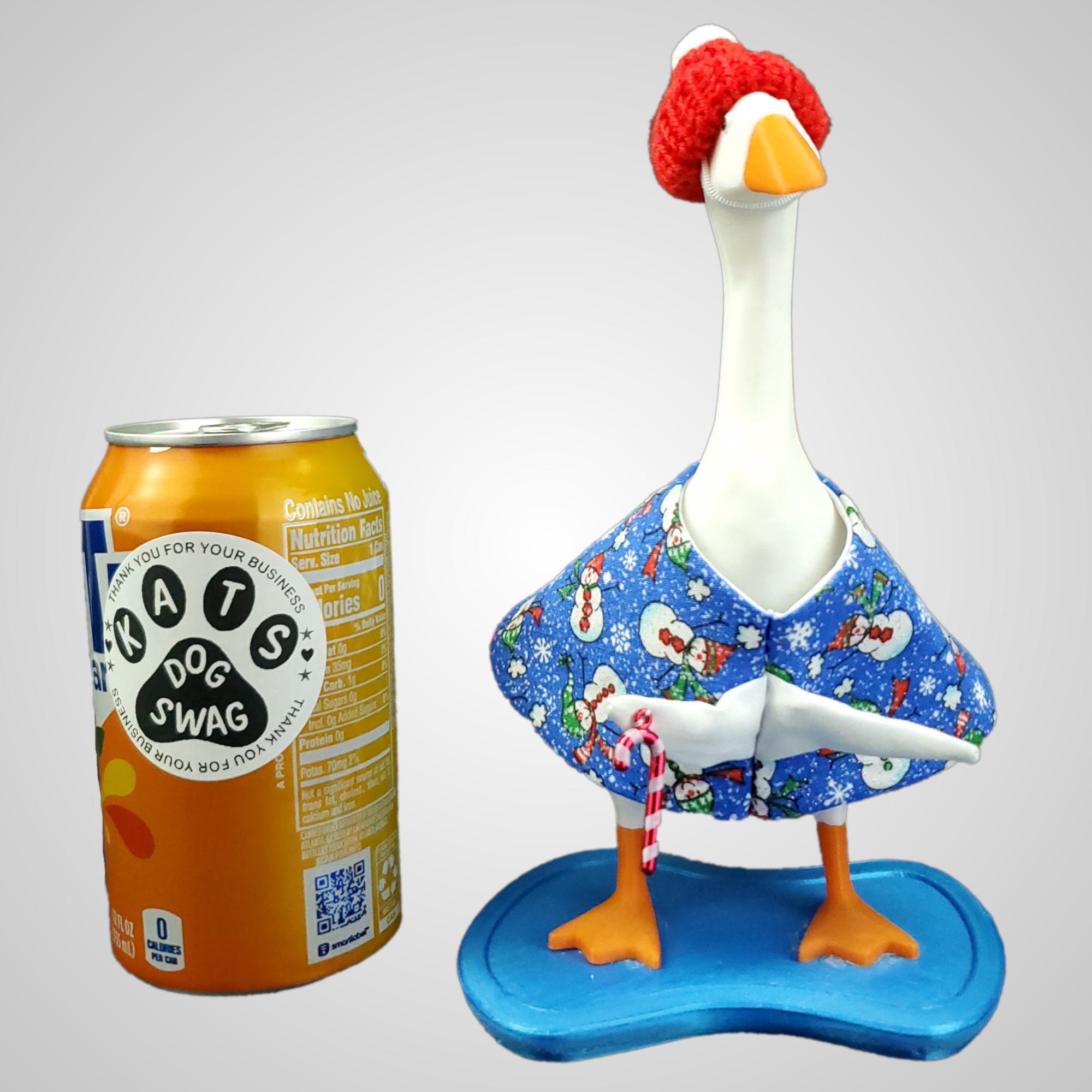 Handmade Winter Snowman Dress and Knit Cap for 7 Inch Desk Goose