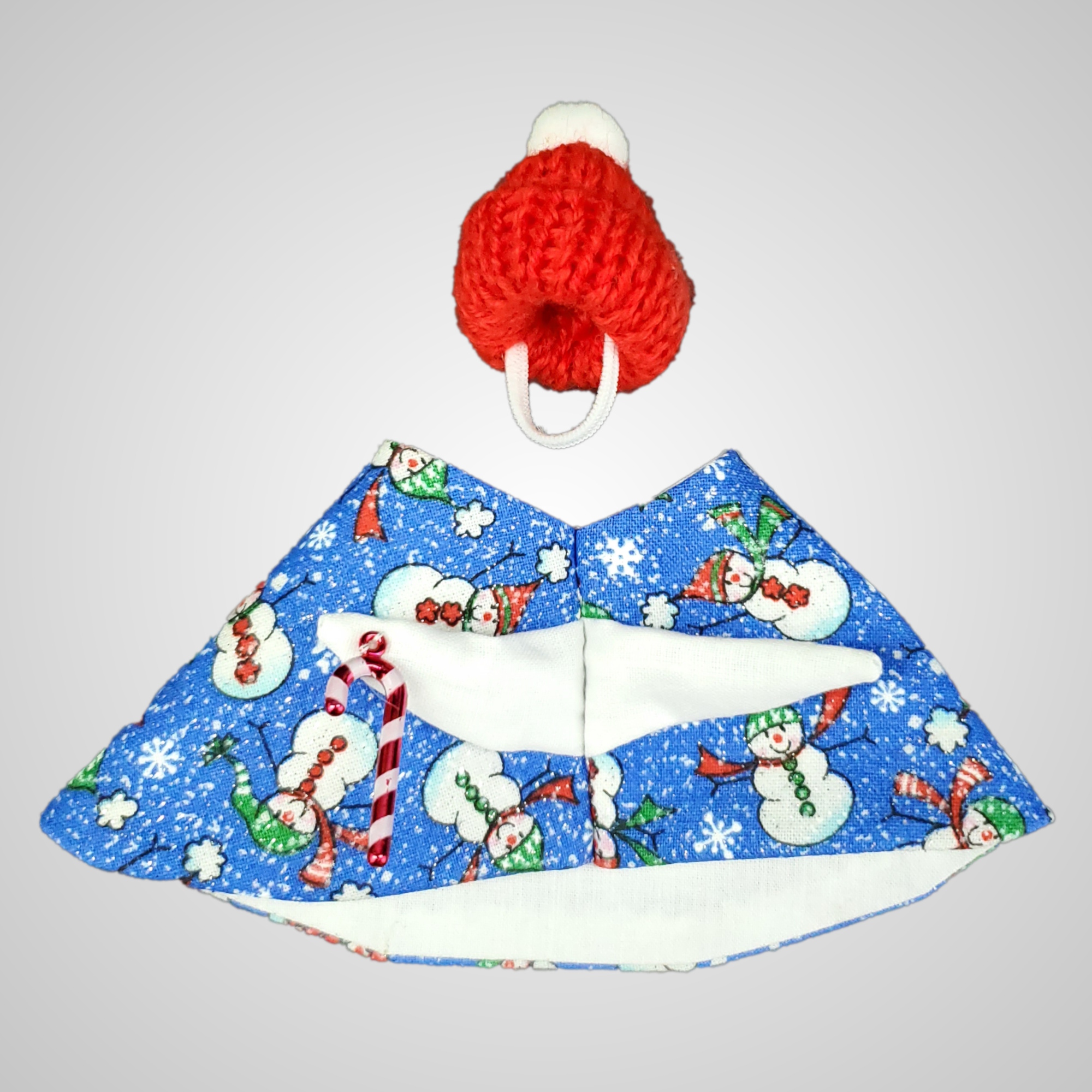 Handmade Winter Snowman Dress and Knit Cap for 7 Inch Desk Goose