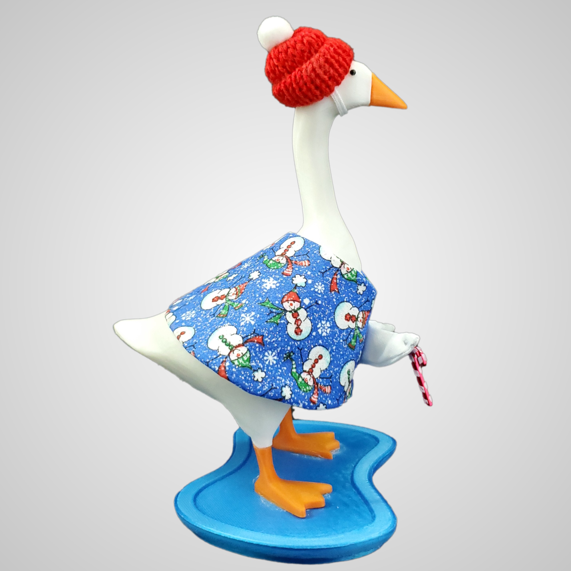 Handmade Winter Snowman Dress and Knit Cap for 7 Inch Desk Goose