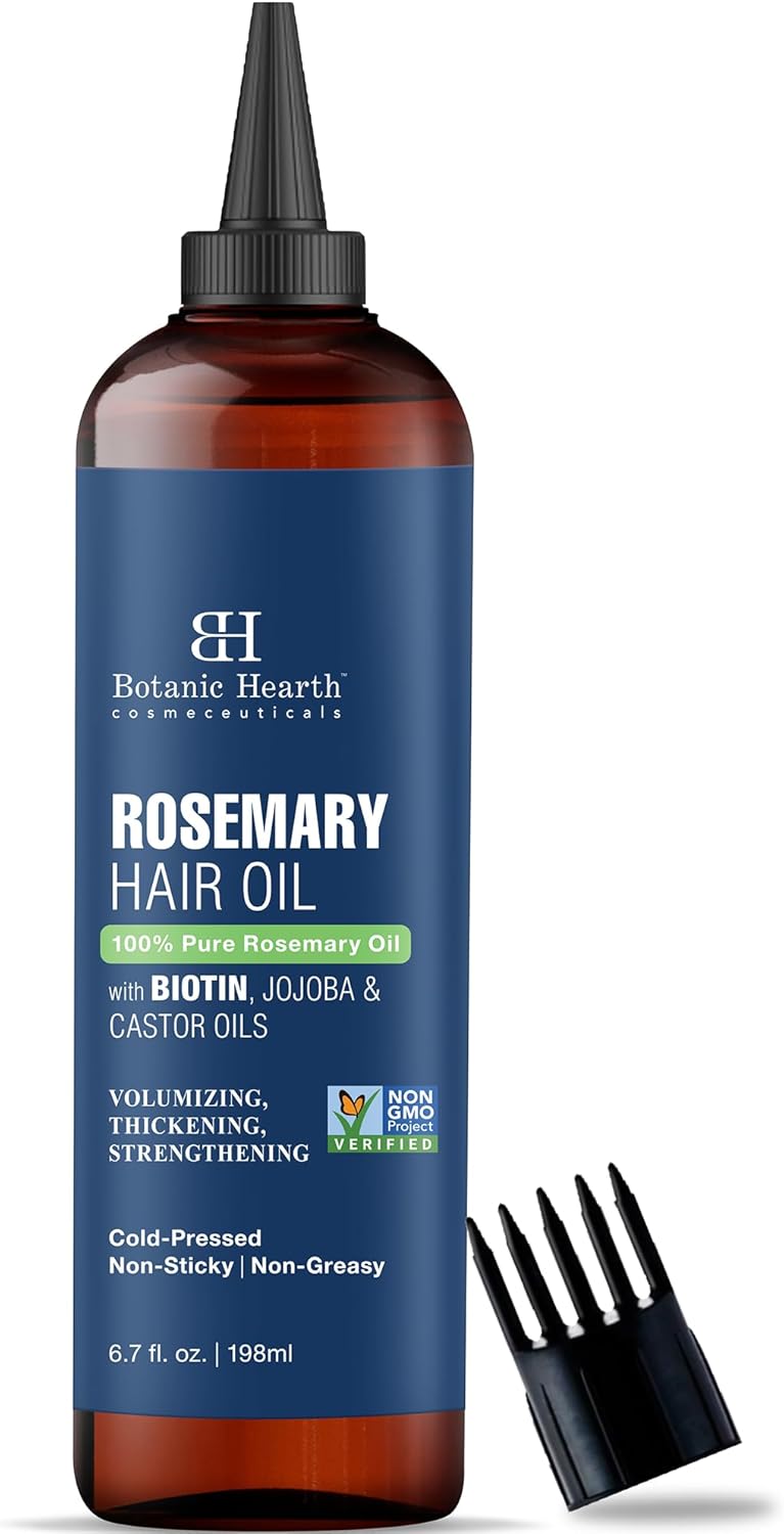 Botanic Hearth 100% Pure Rosemary Oil For Hair Growth (6.7 fl oz) Infused With Biotin, Jojoba & castor Oil | Hair strengthening Treatment | Nourishing...