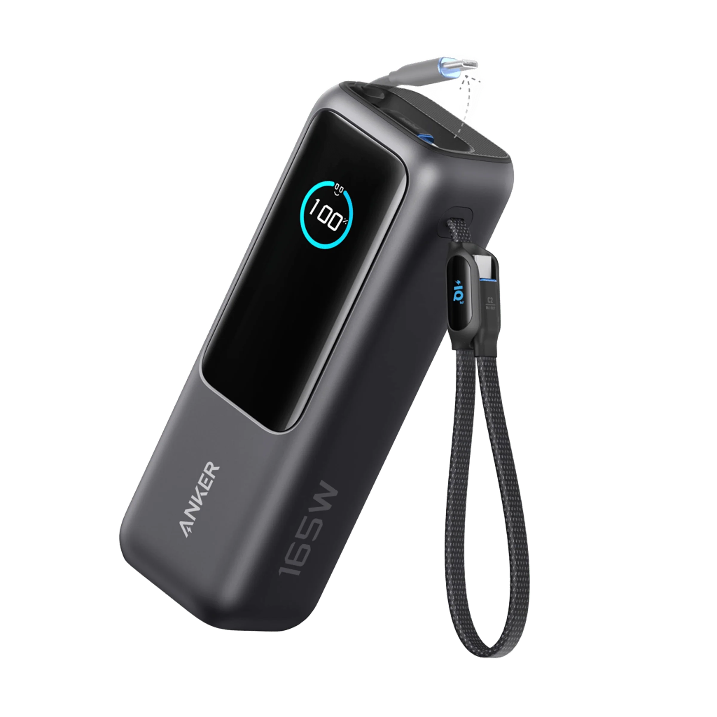 Anker Zolo Laptop Power Bank, 25,000mAh 165W Portable Charger with Triple 100W USB-C Ports for Multi-Device Charging, Built-in and Retractable Cables, for iPhone 16/15 Series, MacBook, Samsung, and More