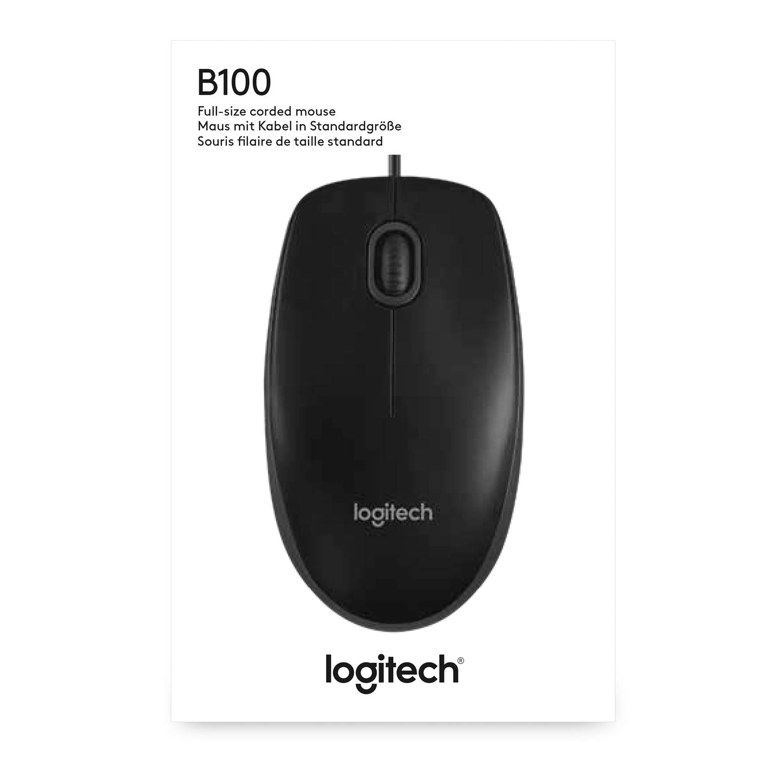 Logitech B100 Corded Wired USB Right or Left Hand Use Mouse for Computers and laptops - Black