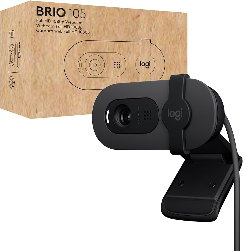 Logitech Brio 105 Full HD 1080p business webcam with auto light balance and integrated privacy shutter