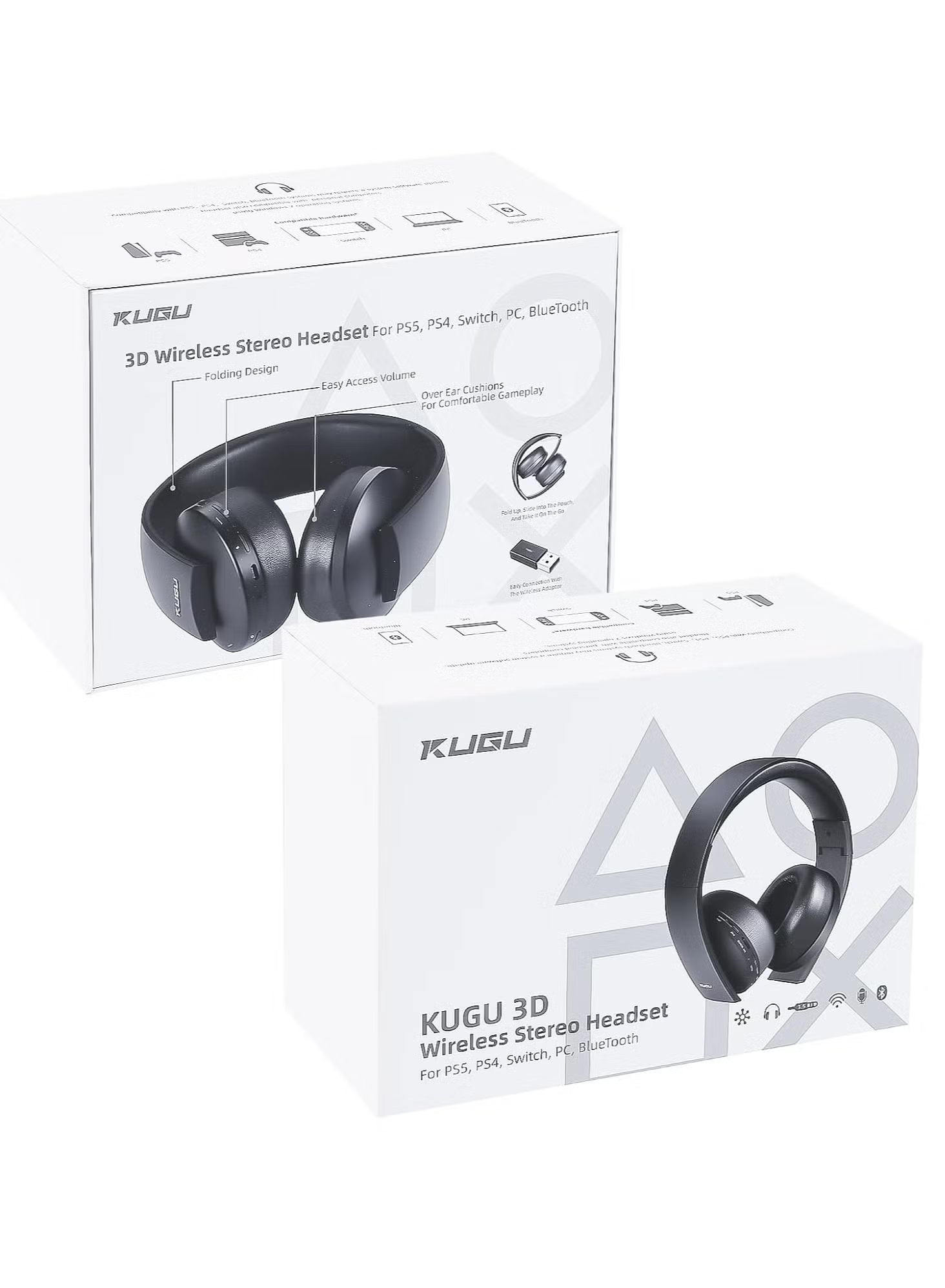 KUGU Wireless 3D Wireless Stereo Headset Low Latency Headset For-PS5-PS4 PC Switch Bluetooth 5.2 Wireless Headphone