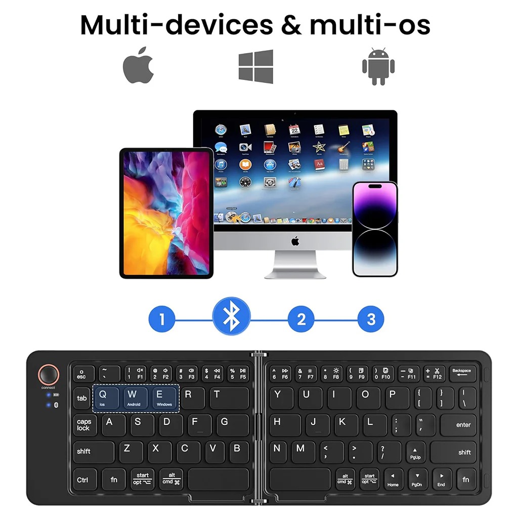 B023 Portable Wireless Multi-Device Two Fold Foldable Keyboard 