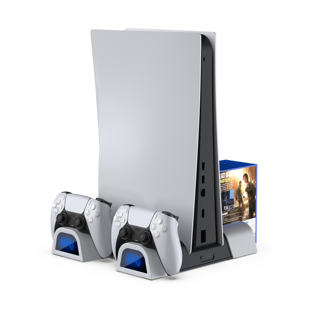 DOBE TP5-05100 Multifunctional Vertical Console Cooling Fan Stand Base for PS5 Dual Gamepad Charging Dock