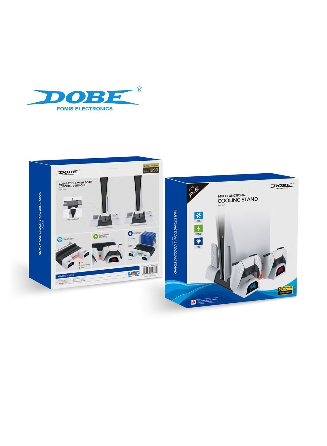 DOBE TP5-05100 Multifunctional Vertical Console Cooling Fan Stand Base for PS5 Dual Gamepad Charging Dock
