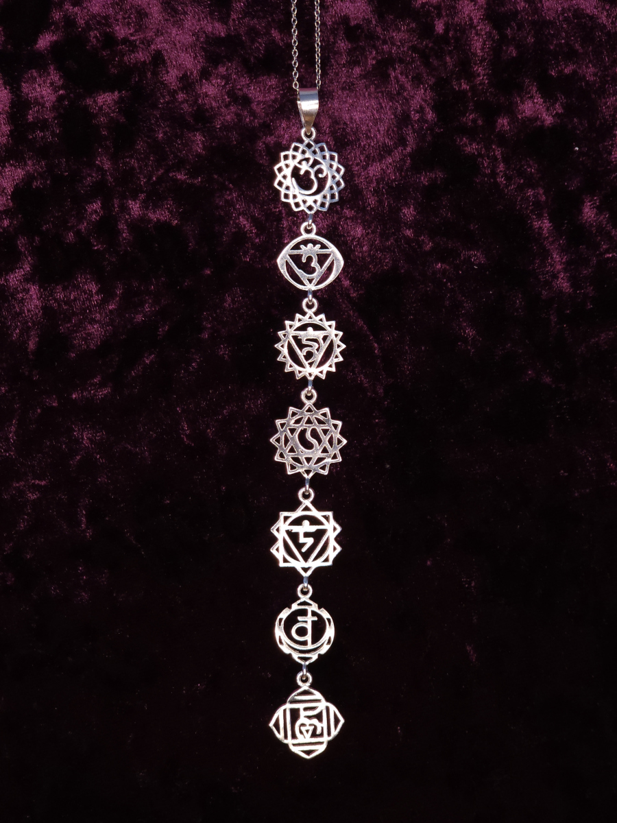 Chakra Pendant Lotus Flower Sanskrit in Sterling Silver