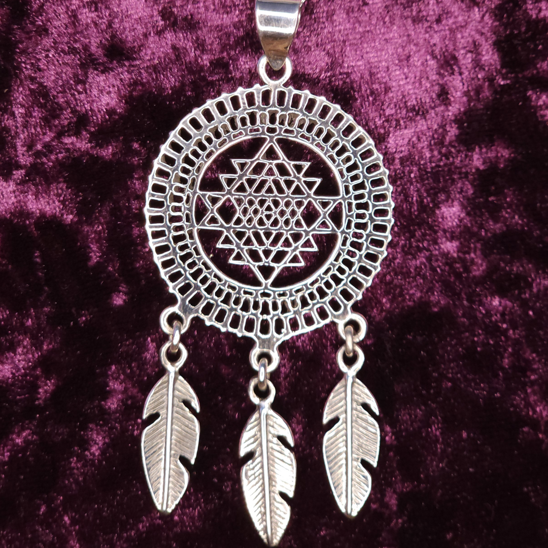 Sri Yantra Dreamcatcher Sterling Silver Pendant