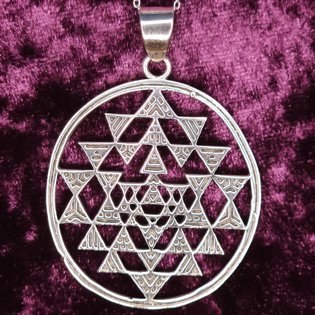 Sri Yantra Outline Sterling Silver Pendant