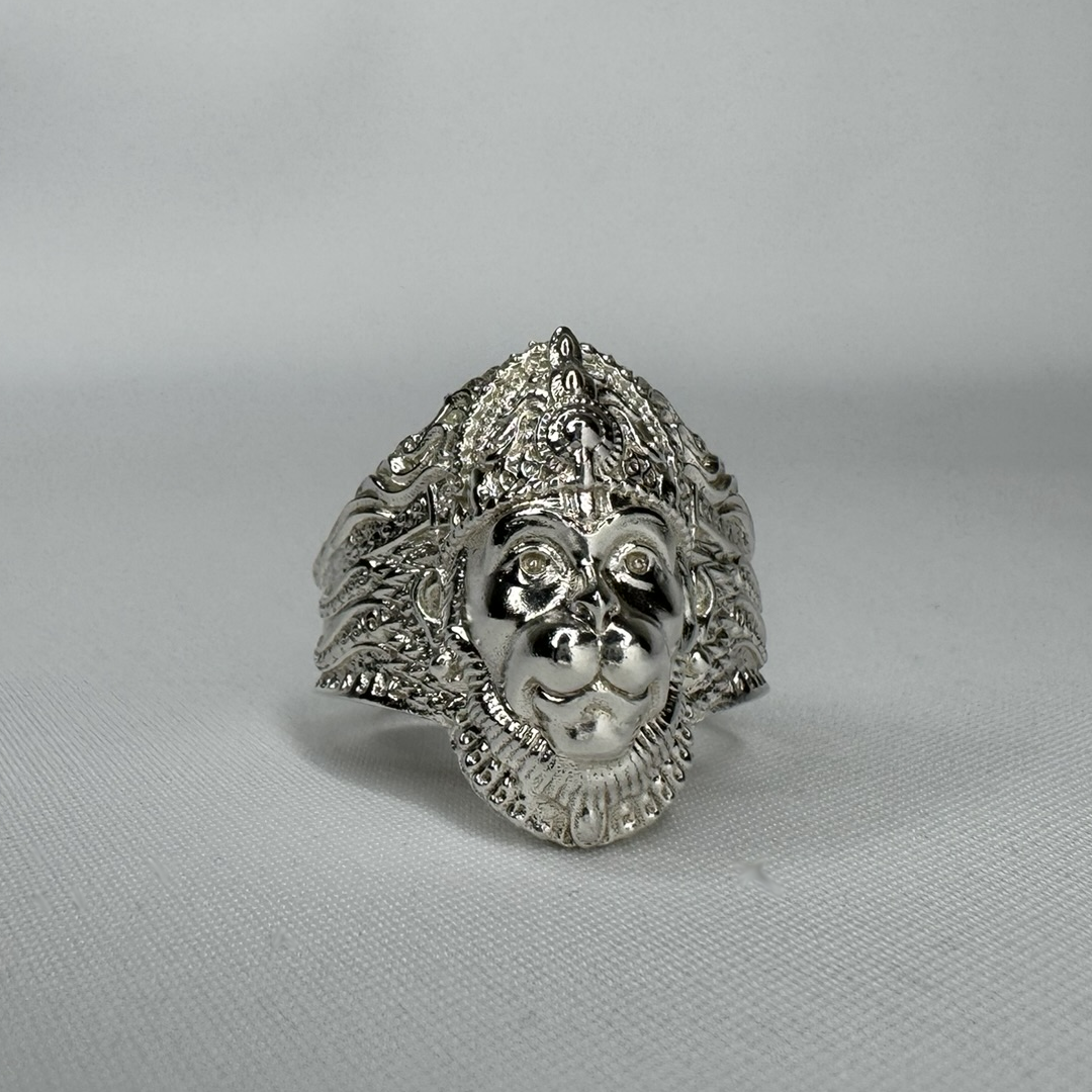 Hanuman Sterling Silver Ring with Rhodium Plating