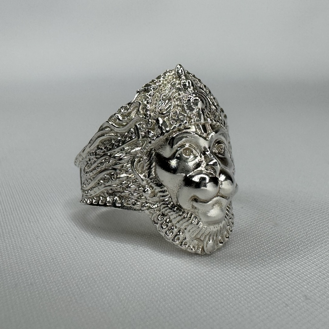 Hanuman Sterling Silver Ring with Rhodium Plating