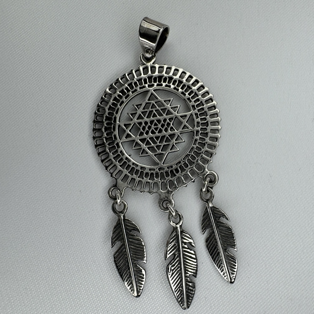 Sri Yantra Dreamcatcher Sterling Silver Pendant