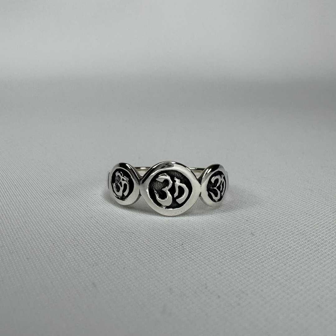 Three OM Symbols Sterling Silver Ring