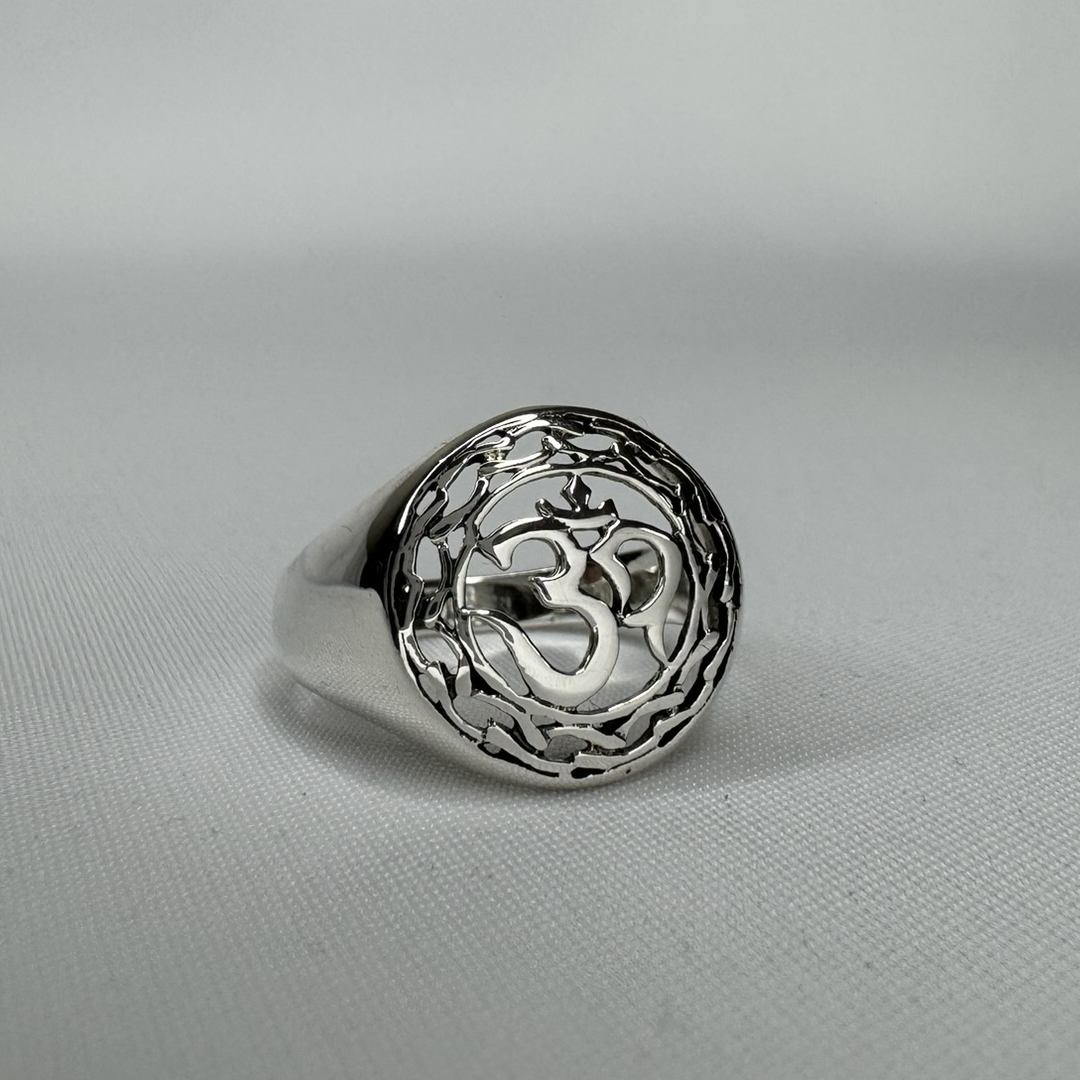 Lotus OM Symbol Sterling Silver Ring