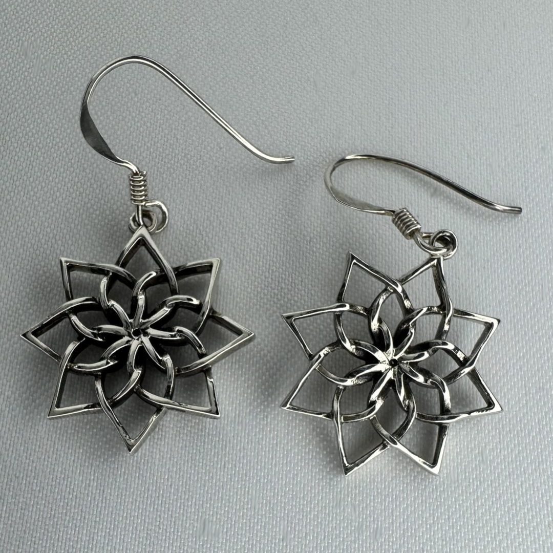 Opening Lotus Dangle Sterling Silver Earrings