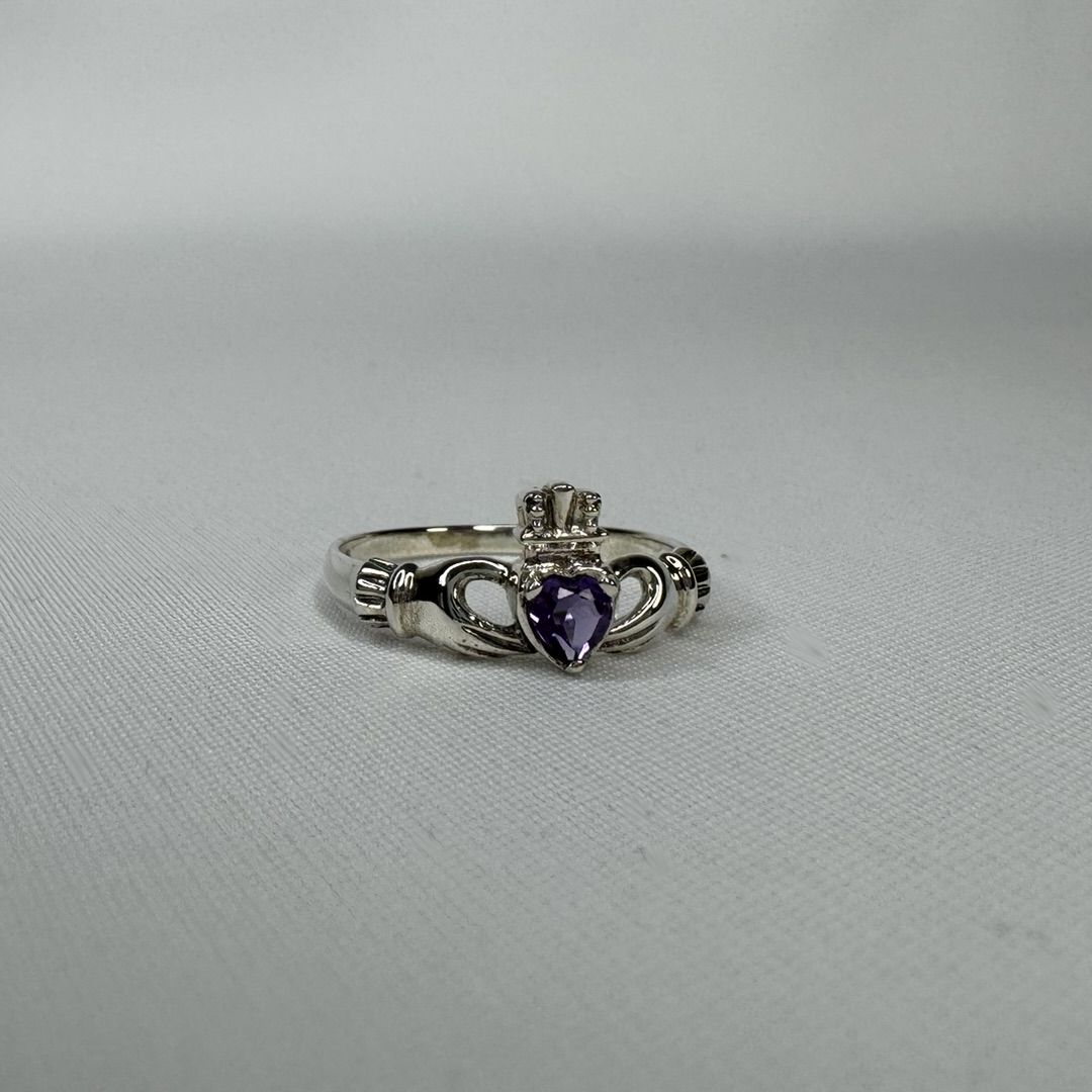 Claddagh Sterling Silver Ring with Amethyst