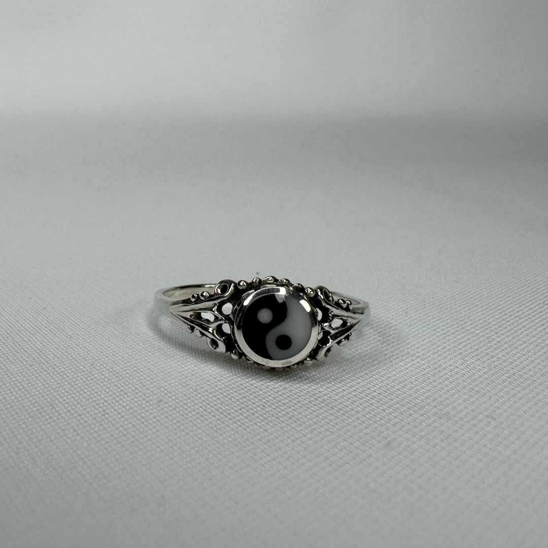 Enamel Yin Yang Sterling Silver Ring