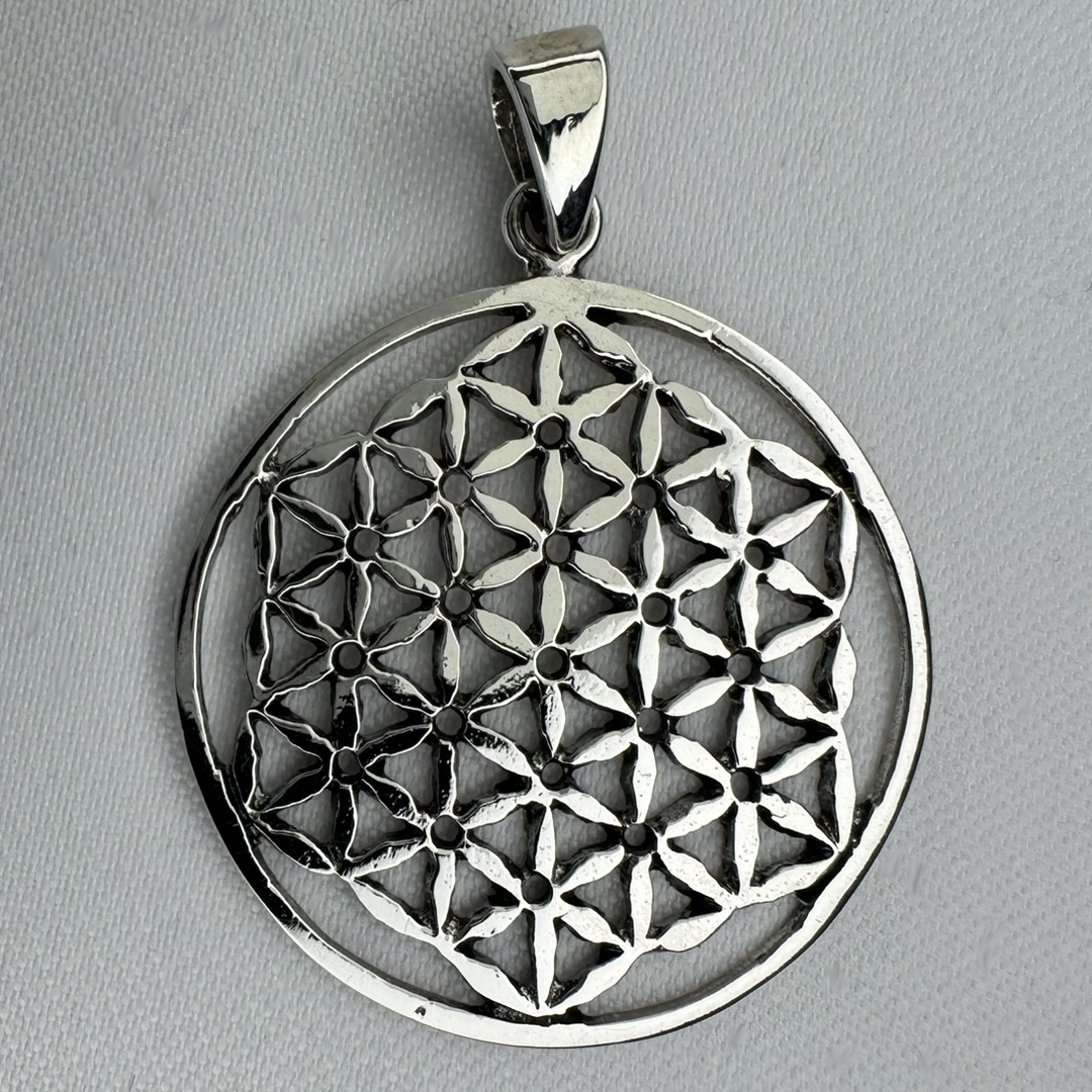 Flower of Life Circle Sterling Silver Pendant