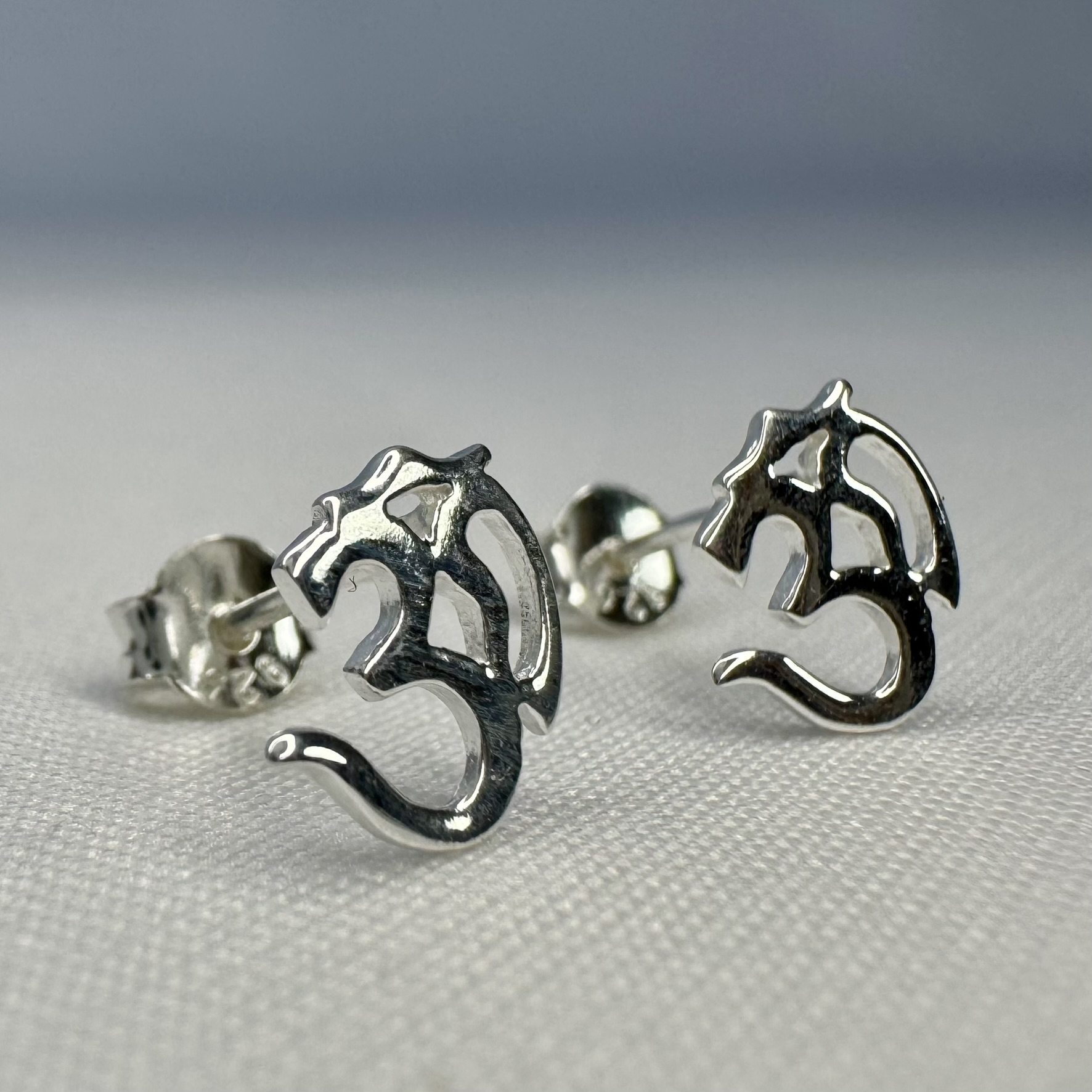 Stylized Om Post Stud Sterling Silver Earrings