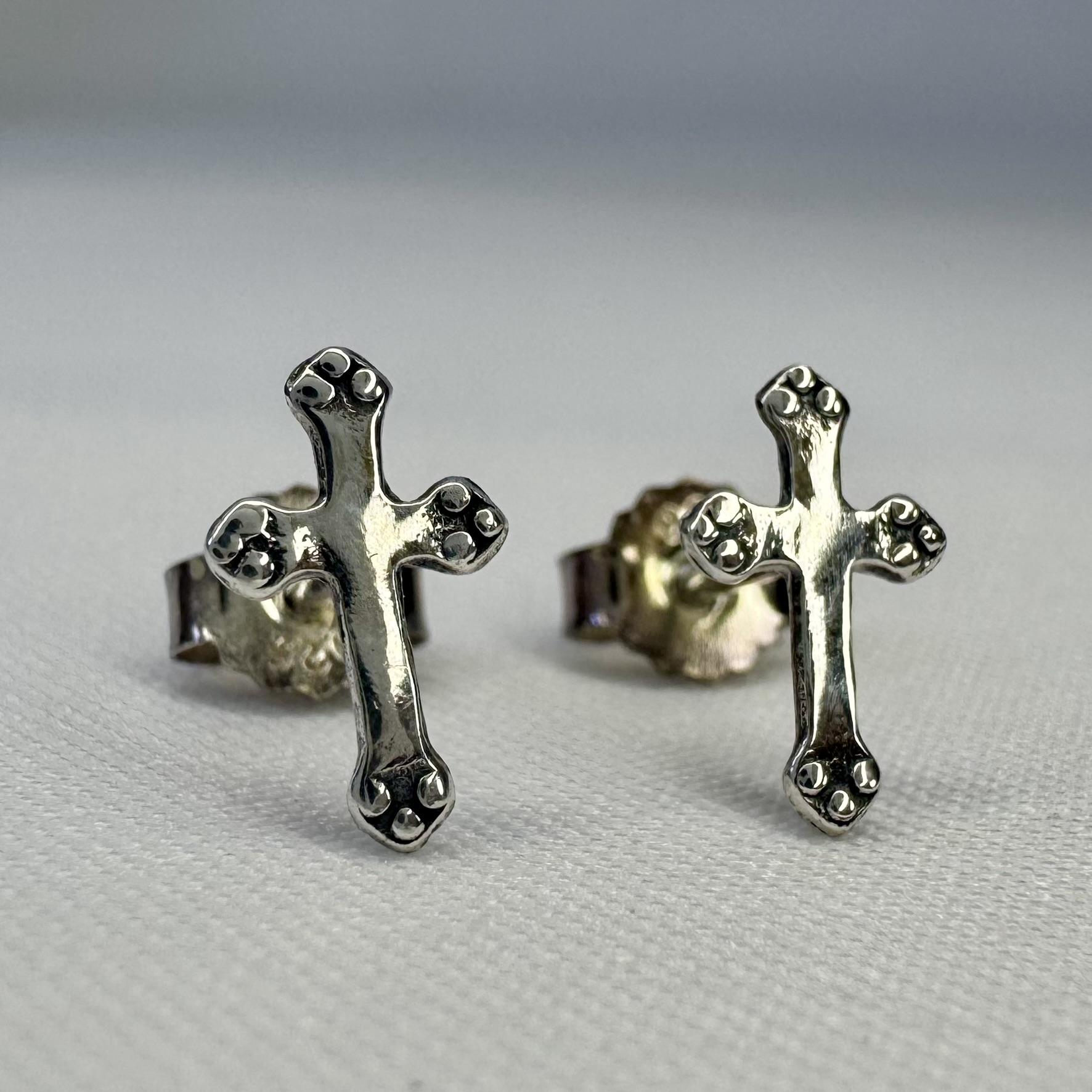 Medieval Cross Post Stud Sterling Silver Earrings