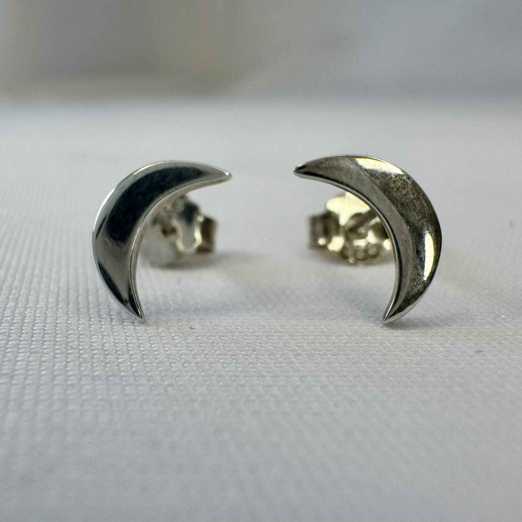 Crescent Moon Post Stud Sterling Silver Earrings