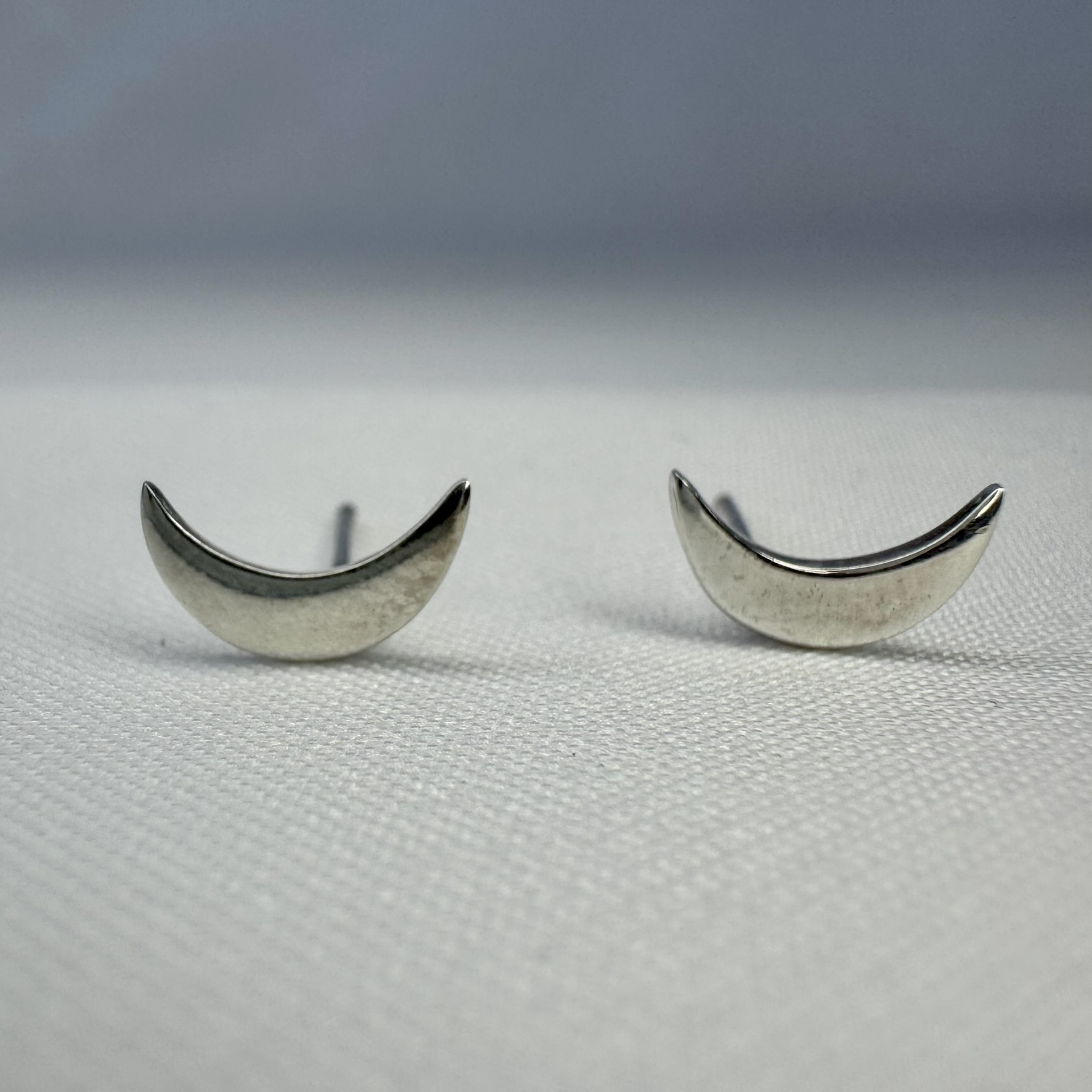 Crescent Moon Post Stud Sterling Silver Earrings