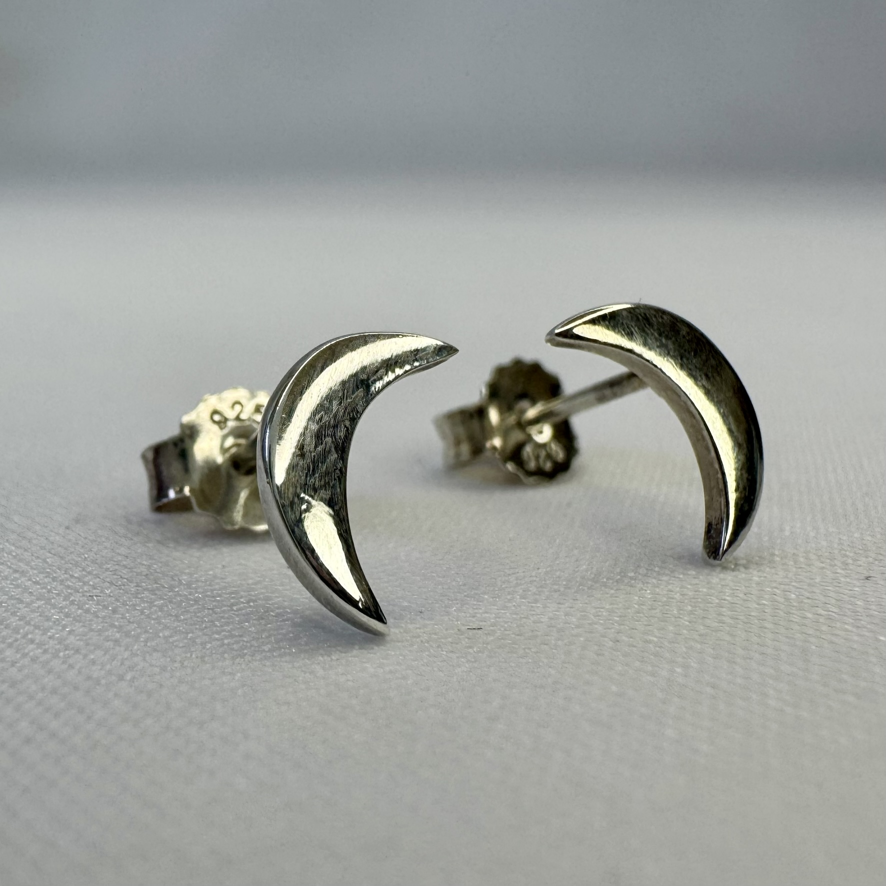 Crescent Moon Post Stud Sterling Silver Earrings