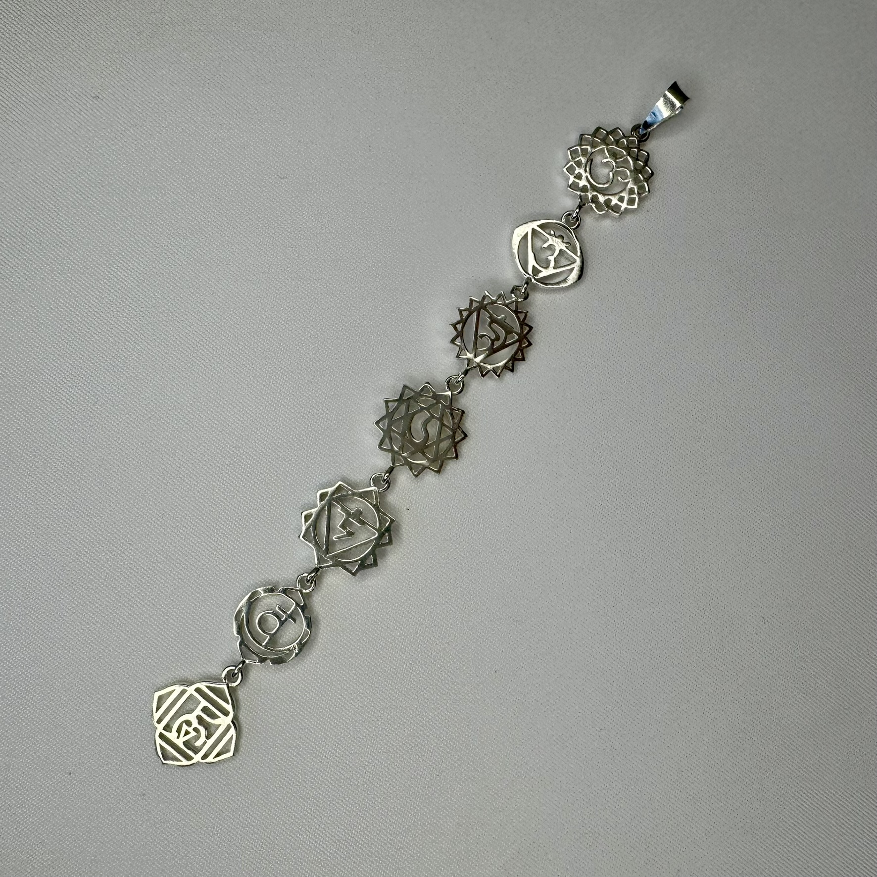 Chakra Pendant Lotus Flower Sanskrit in Sterling Silver