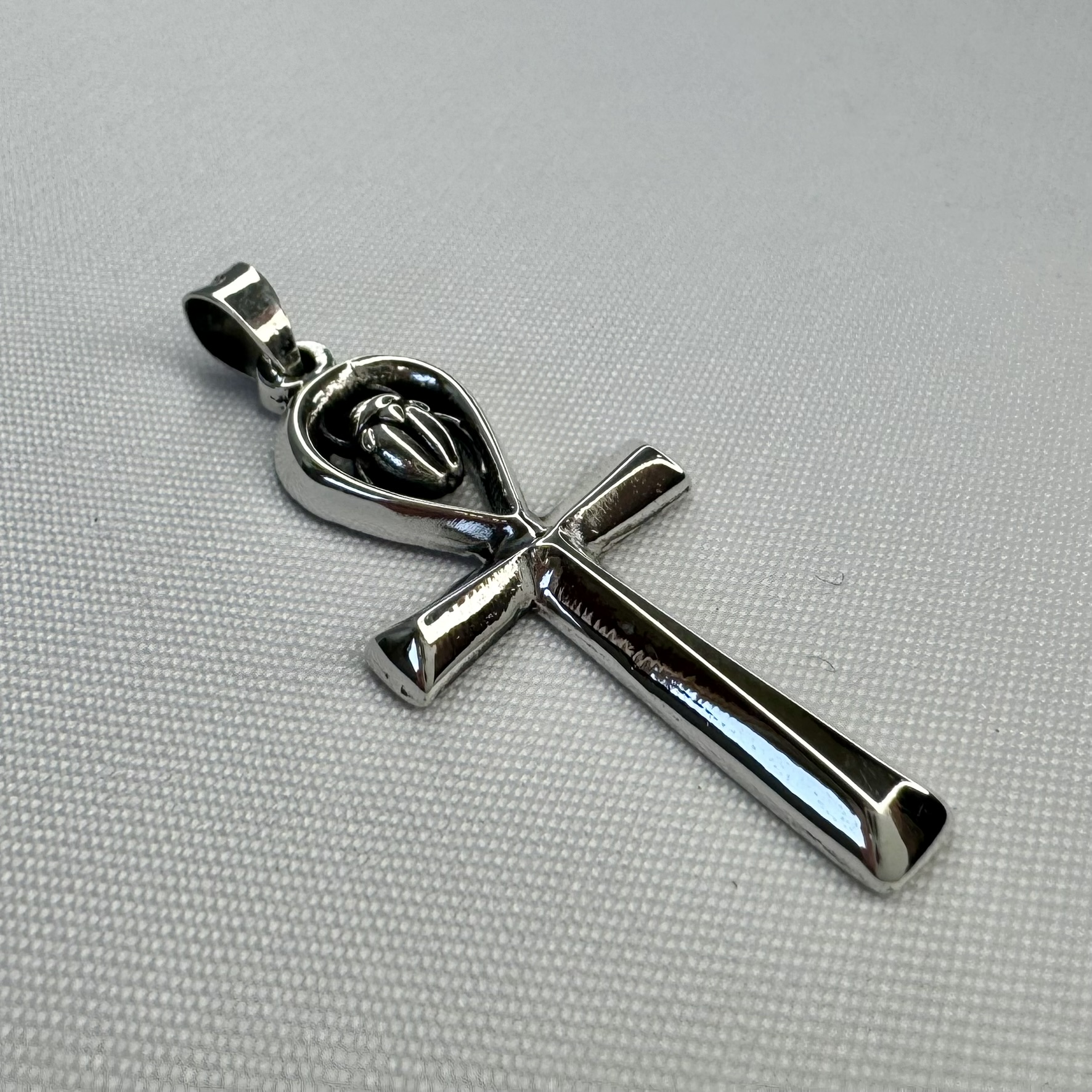 Ankh with Scarab Sterling Silver Pendant