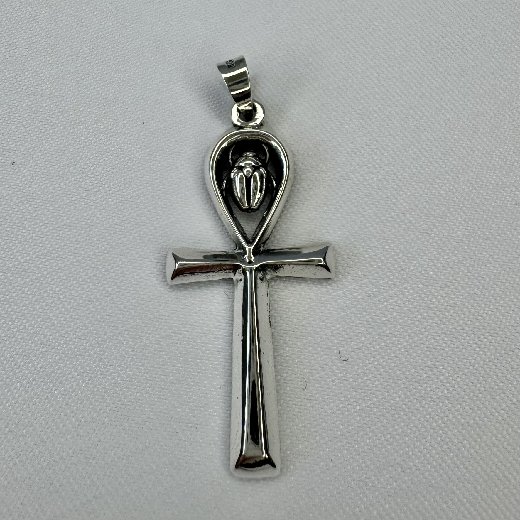 Ankh with Scarab Sterling Silver Pendant